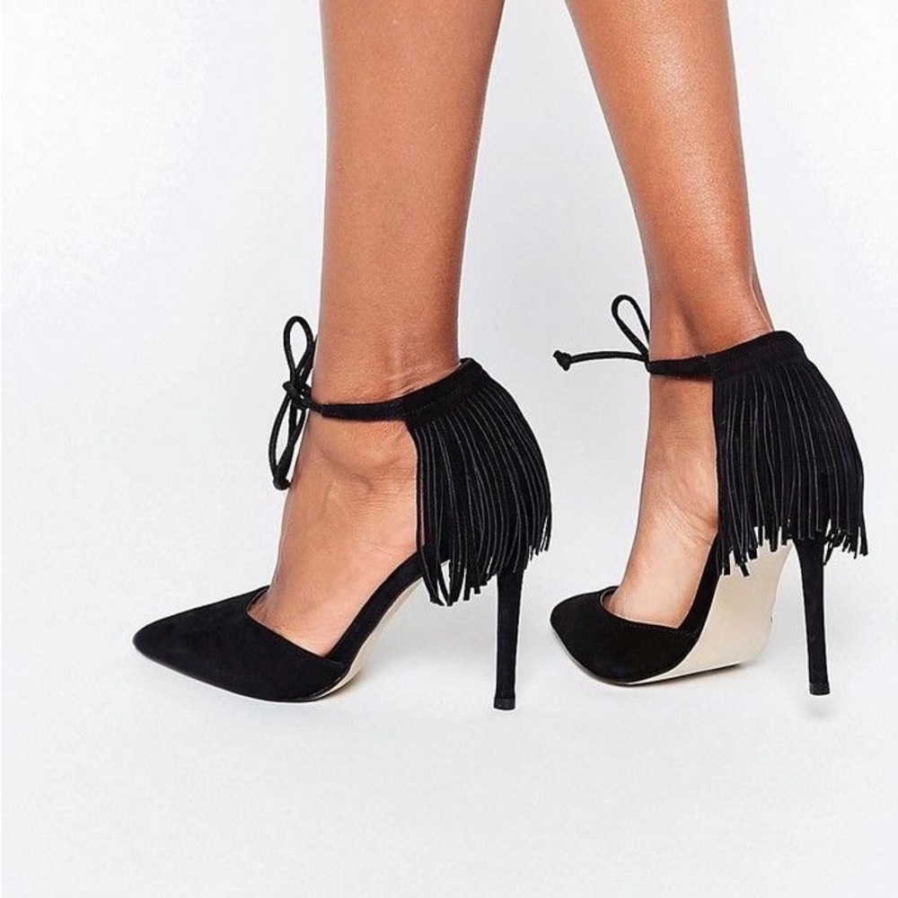 NIB ALDO BLACK VENOSTA HIGH HEEL w/ FRINGE 10M